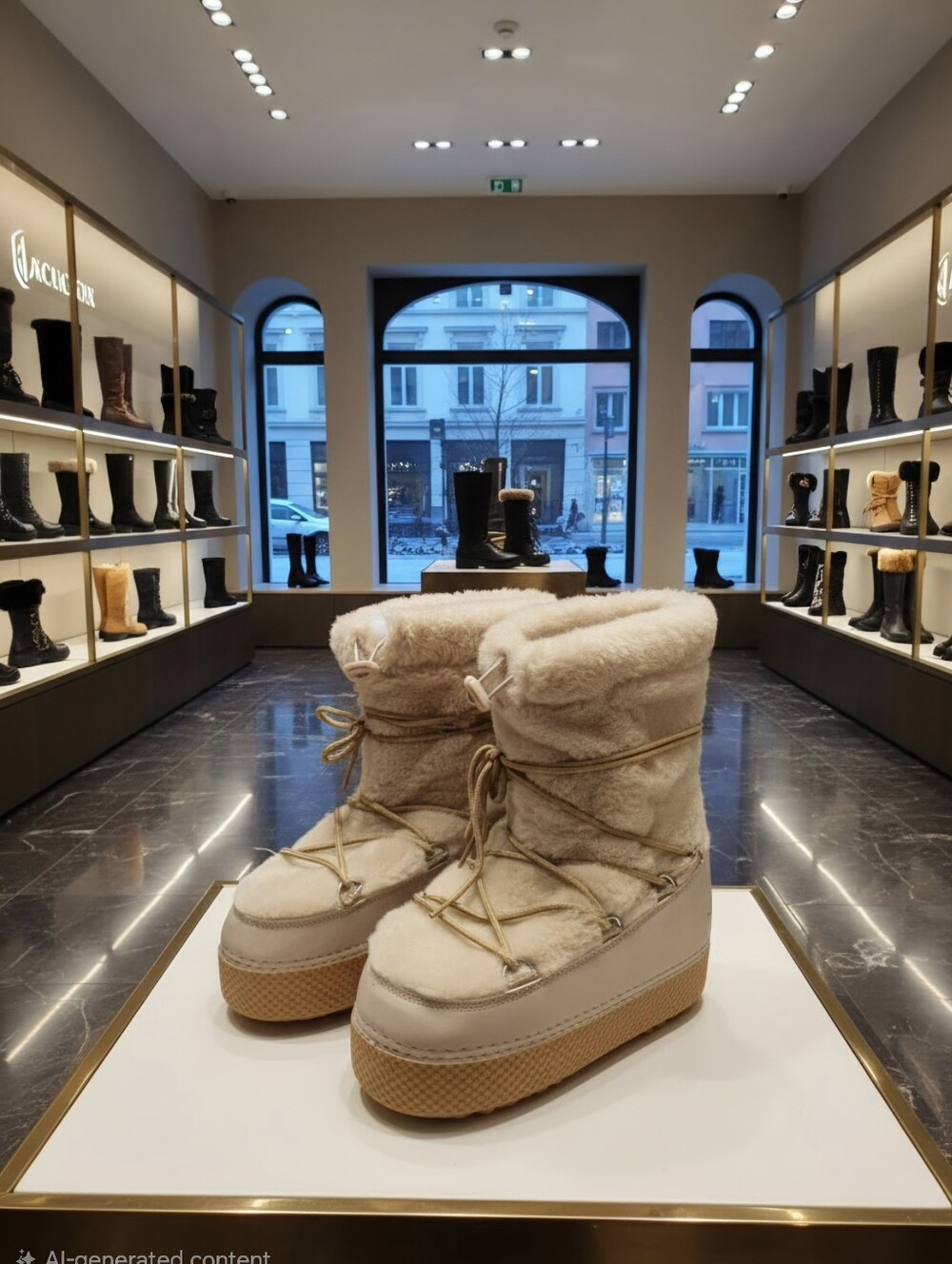 AZALEA WANG KARMELA CREAM FUR MOON BOOTS WOMEN'S SZ 9 M